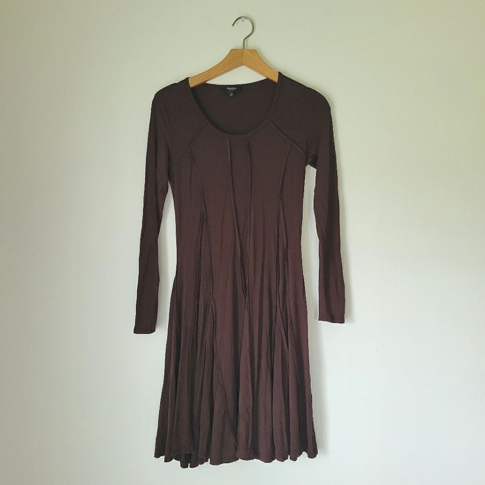 Premise Dresses Stretchy Midi Dress Elegant Chocolate Brown Long Sleeve Dress S